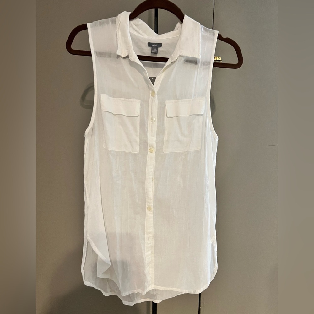 Aerie gauze white sleeveless button-down, summer top casual extra extra small
